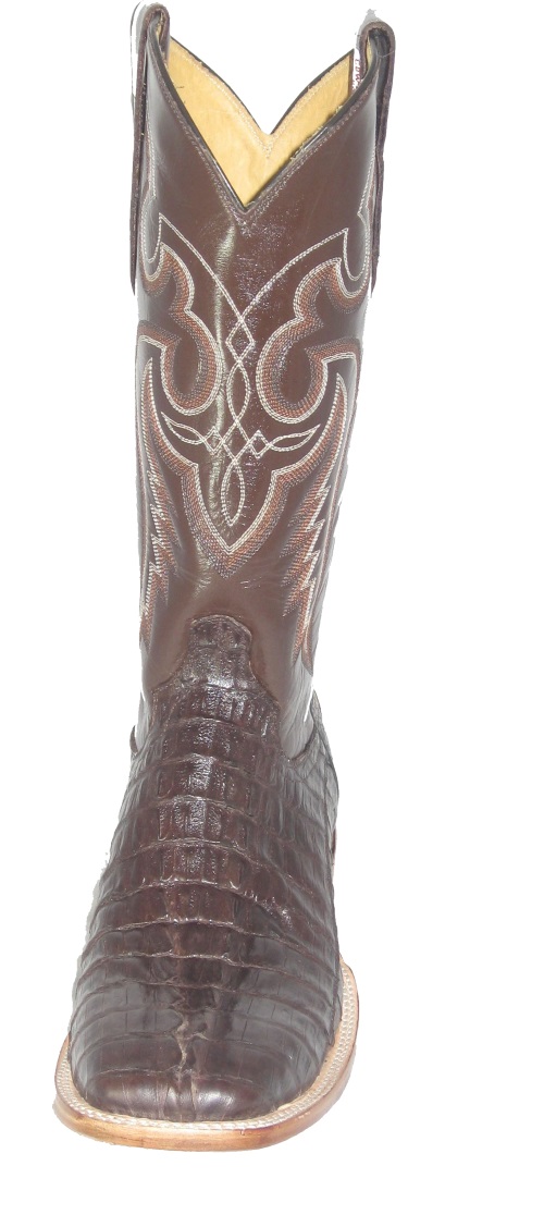 (image for) Brown Crocodile Cowboy Boots Fancy Stitch Upper Square Toe